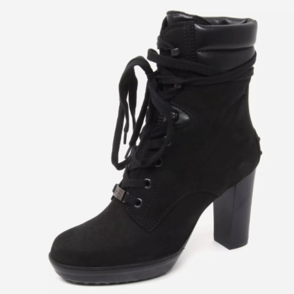 Tod’s Black Suede Lace Up Booties, 41 / 11